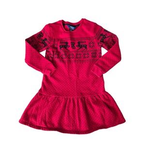 Polo Ralph Lauren Girls Red Fair Isle Reindeer Sweatshirt Dress Size 6X Holiday